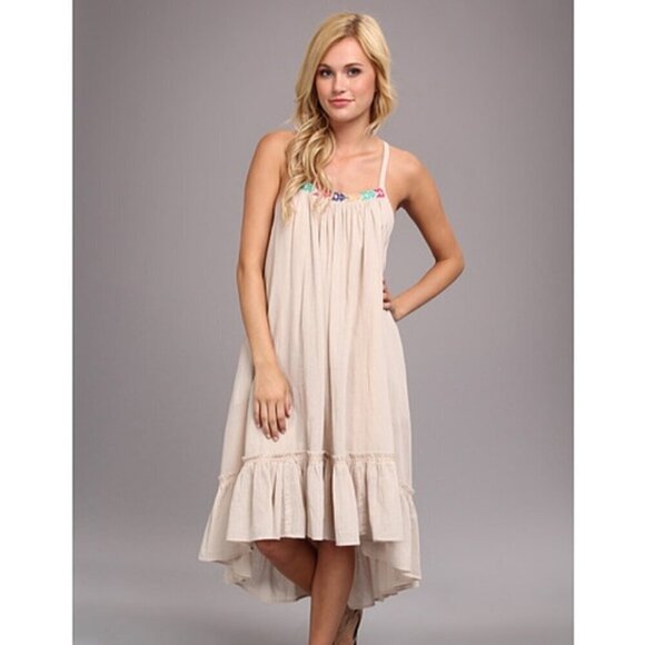 Free People Cotton Hi Low Embroidered Ruffle Dress - Picture 2 of 9